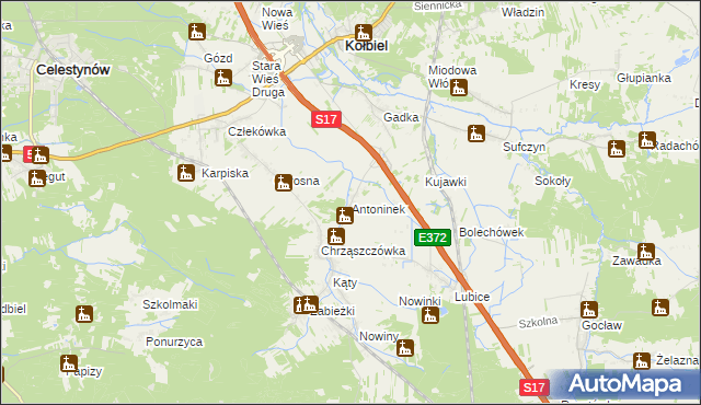 mapa Antoninek gmina Kołbiel, Antoninek gmina Kołbiel na mapie Targeo