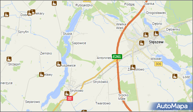 mapa Antoninek gmina Stęszew, Antoninek gmina Stęszew na mapie Targeo