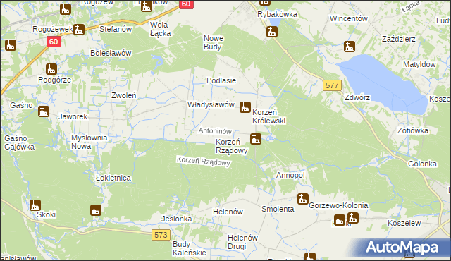 mapa Antoninów gmina Łąck, Antoninów gmina Łąck na mapie Targeo