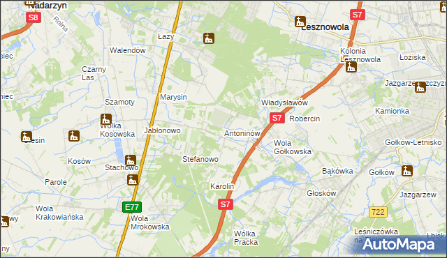 mapa Antoninów gmina Piaseczno, Antoninów gmina Piaseczno na mapie Targeo