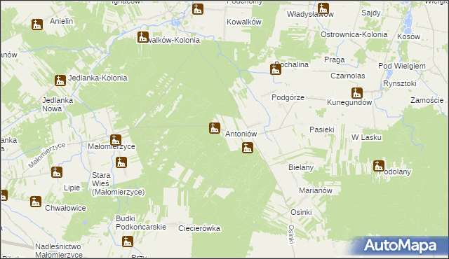 mapa Antoniów gmina Ciepielów, Antoniów gmina Ciepielów na mapie Targeo