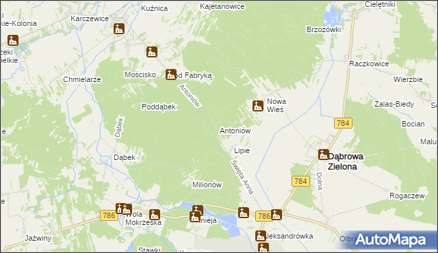 mapa Antoniów gmina Kłomnice, Antoniów gmina Kłomnice na mapie Targeo