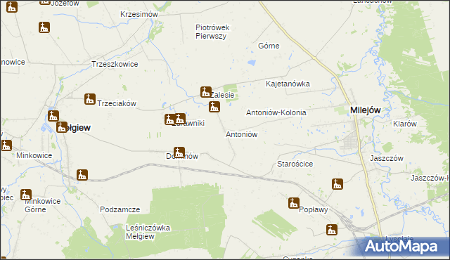 mapa Antoniów gmina Milejów, Antoniów gmina Milejów na mapie Targeo