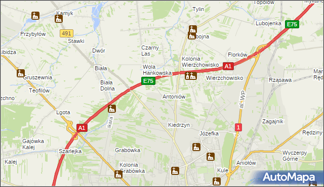 mapa Antoniów gmina Mykanów, Antoniów gmina Mykanów na mapie Targeo