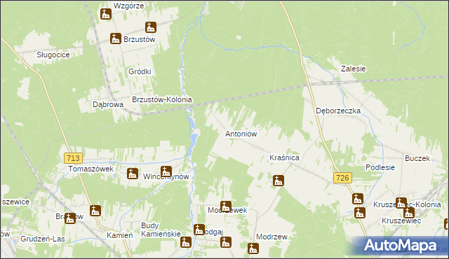 mapa Antoniów gmina Opoczno, Antoniów gmina Opoczno na mapie Targeo