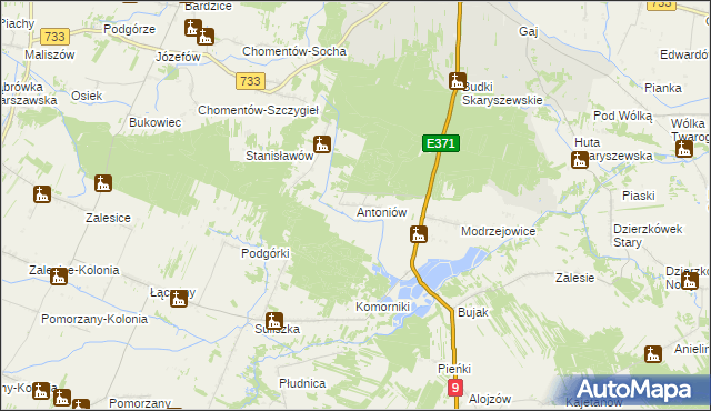 mapa Antoniów gmina Skaryszew, Antoniów gmina Skaryszew na mapie Targeo