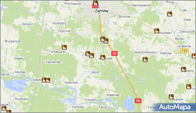 mapa Antoniów gmina Żarnów, Antoniów gmina Żarnów na mapie Targeo