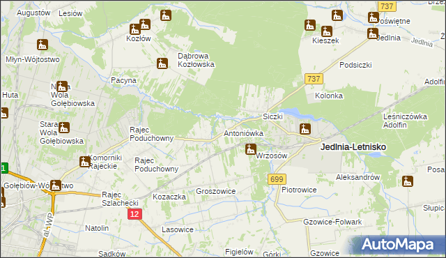 mapa Antoniówka gmina Jedlnia-Letnisko, Antoniówka gmina Jedlnia-Letnisko na mapie Targeo