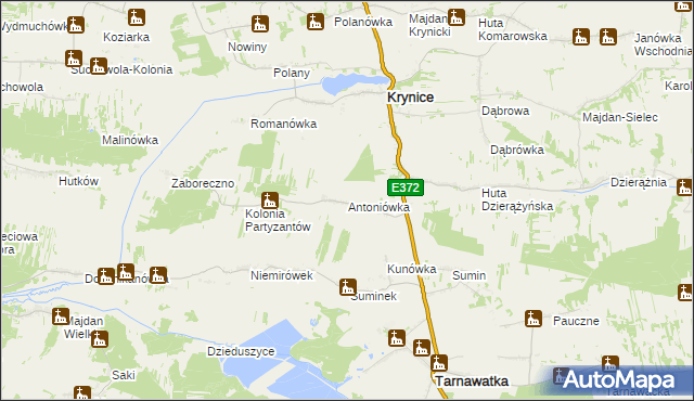 mapa Antoniówka gmina Krynice, Antoniówka gmina Krynice na mapie Targeo