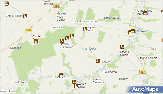 mapa Antoniówka gmina Krzczonów, Antoniówka gmina Krzczonów na mapie Targeo