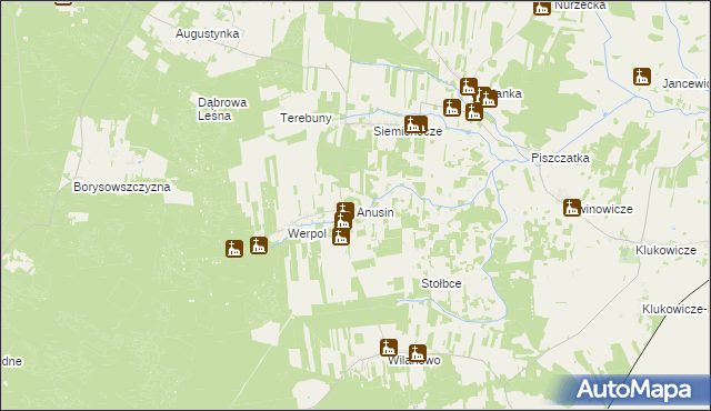 mapa Anusin gmina Nurzec-Stacja, Anusin gmina Nurzec-Stacja na mapie Targeo