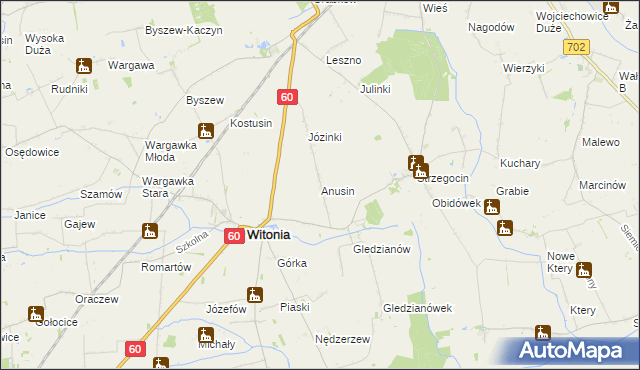 mapa Anusin gmina Witonia, Anusin gmina Witonia na mapie Targeo