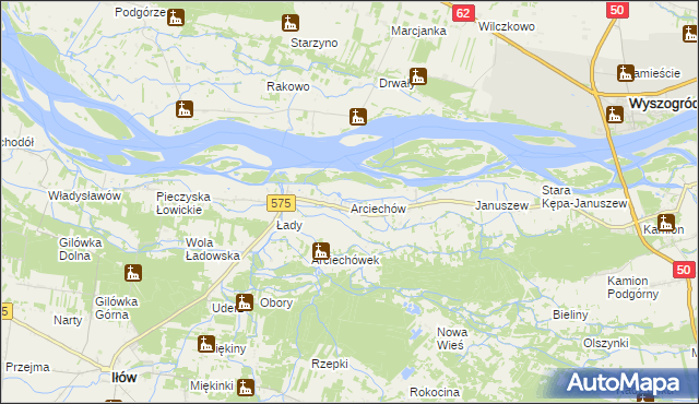 mapa Arciechów gmina Iłów, Arciechów gmina Iłów na mapie Targeo