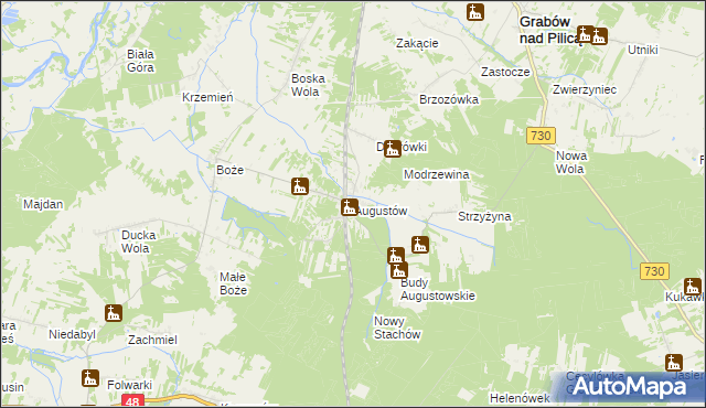 mapa Augustów gmina Grabów nad Pilicą, Augustów gmina Grabów nad Pilicą na mapie Targeo