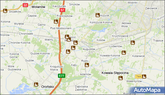 mapa Augustów gmina Kowala, Augustów gmina Kowala na mapie Targeo