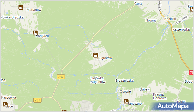 mapa Augustów gmina Pionki, Augustów gmina Pionki na mapie Targeo