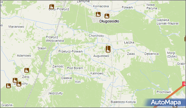 mapa Augustowo gmina Długosiodło, Augustowo gmina Długosiodło na mapie Targeo