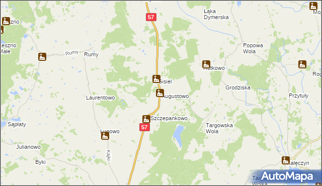 mapa Augustowo gmina Dźwierzuty, Augustowo gmina Dźwierzuty na mapie Targeo