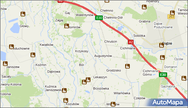 mapa Augustynów gmina Dąbie, Augustynów gmina Dąbie na mapie Targeo