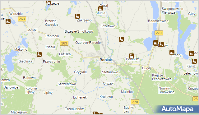 mapa Babiak powiat kolski, Babiak powiat kolski na mapie Targeo