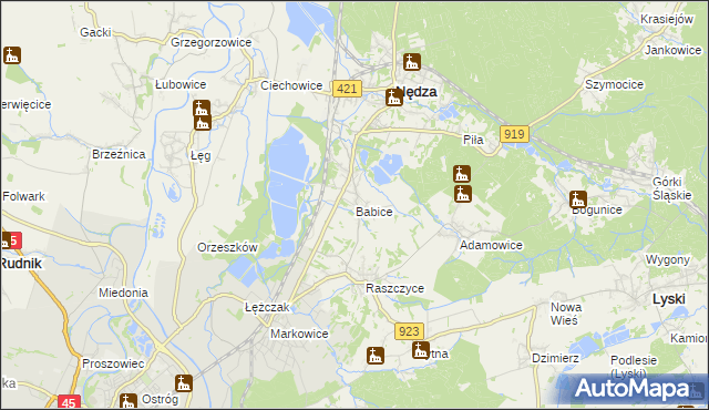 mapa Babice gmina Nędza, Babice gmina Nędza na mapie Targeo