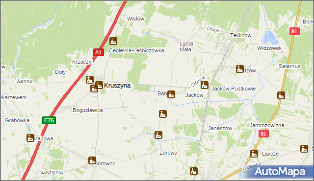 mapa Baby gmina Kruszyna, Baby gmina Kruszyna na mapie Targeo