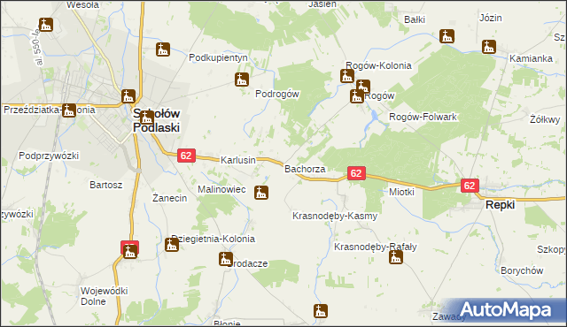 mapa Bachorza gmina Sokołów Podlaski, Bachorza gmina Sokołów Podlaski na mapie Targeo