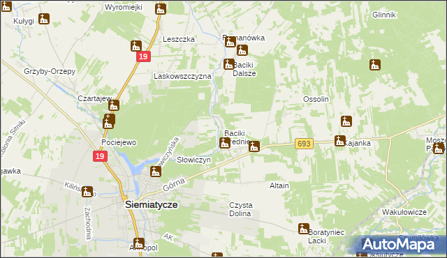 mapa Baciki Średnie, Baciki Średnie na mapie Targeo