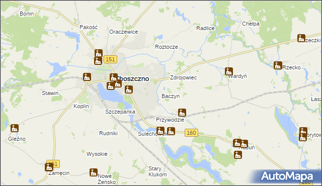 mapa Baczyn gmina Choszczno, Baczyn gmina Choszczno na mapie Targeo