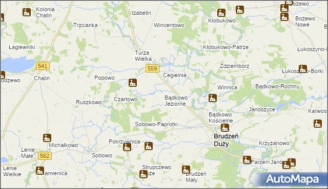 mapa Bądkowo Jeziorne, Bądkowo Jeziorne na mapie Targeo