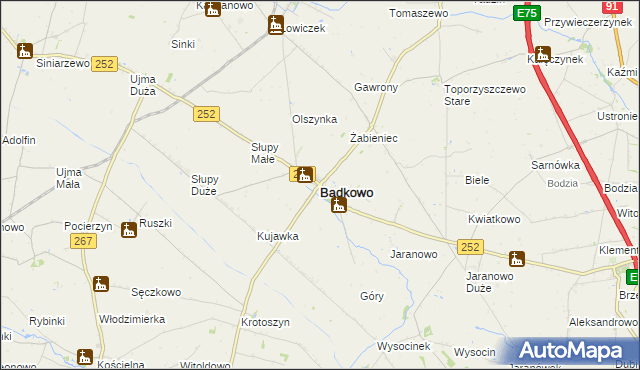 mapa Bądkowo powiat aleksandrowski, Bądkowo powiat aleksandrowski na mapie Targeo