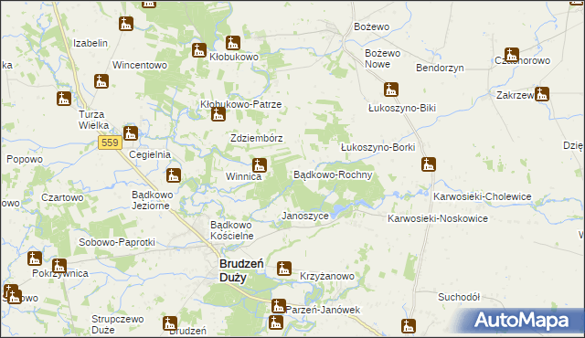 mapa Bądkowo-Rochny, Bądkowo-Rochny na mapie Targeo