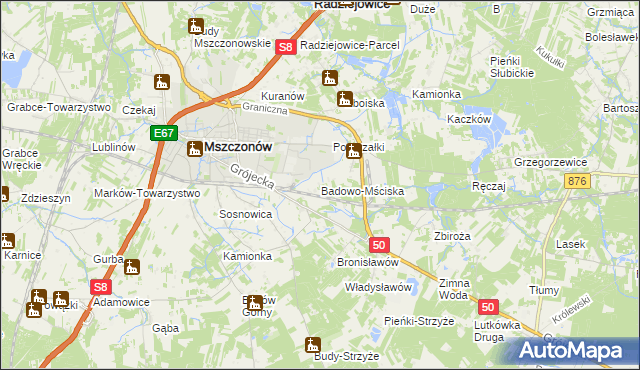 mapa Badowo-Mściska, Badowo-Mściska na mapie Targeo