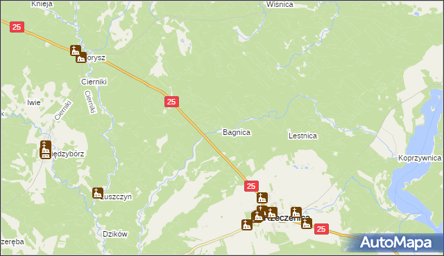 mapa Bagnica gmina Rzeczenica, Bagnica gmina Rzeczenica na mapie Targeo