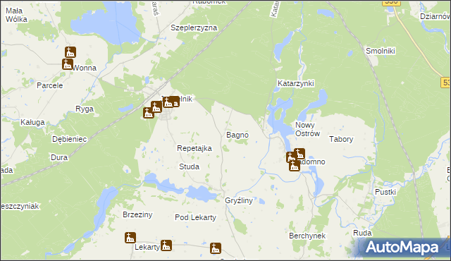 mapa Bagno gmina Nowe Miasto Lubawskie, Bagno gmina Nowe Miasto Lubawskie na mapie Targeo