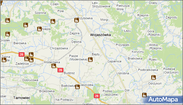 mapa Bajdy gmina Wojaszówka, Bajdy gmina Wojaszówka na mapie Targeo