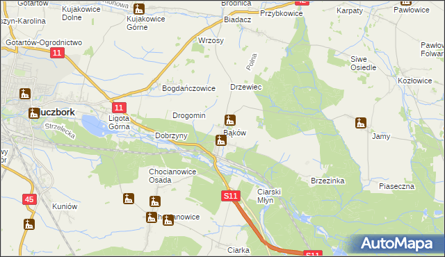 mapa Bąków gmina Kluczbork, Bąków gmina Kluczbork na mapie Targeo