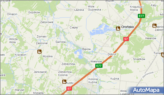 mapa Bąków gmina Orońsko, Bąków gmina Orońsko na mapie Targeo
