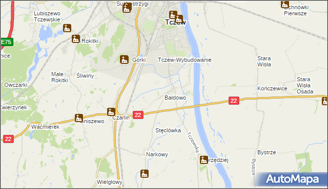 mapa Bałdowo gmina Tczew, Bałdowo gmina Tczew na mapie Targeo