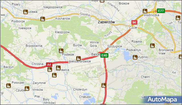 mapa Balice gmina Zabierzów, Balice gmina Zabierzów na mapie Targeo