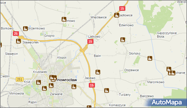 mapa Balin gmina Inowrocław, Balin gmina Inowrocław na mapie Targeo