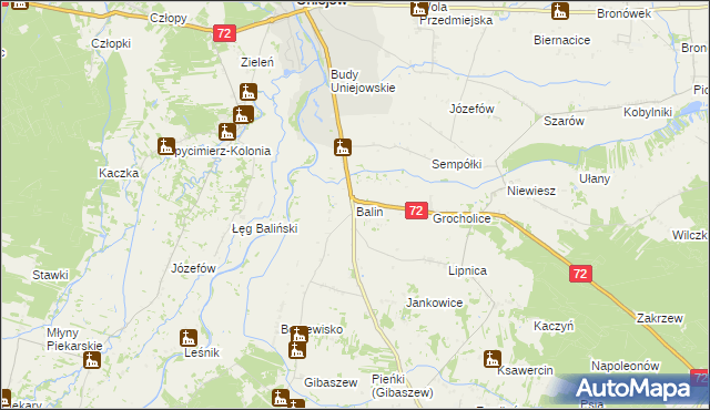 mapa Balin gmina Poddębice, Balin gmina Poddębice na mapie Targeo