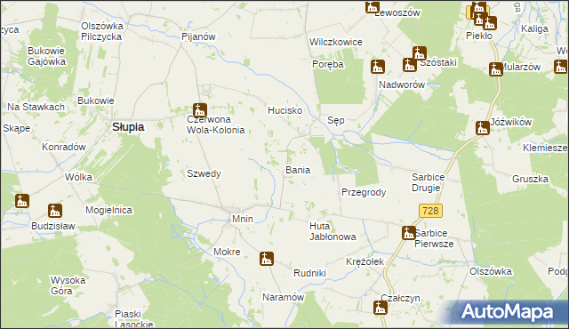 mapa Bania gmina Słupia Konecka, Bania gmina Słupia Konecka na mapie Targeo