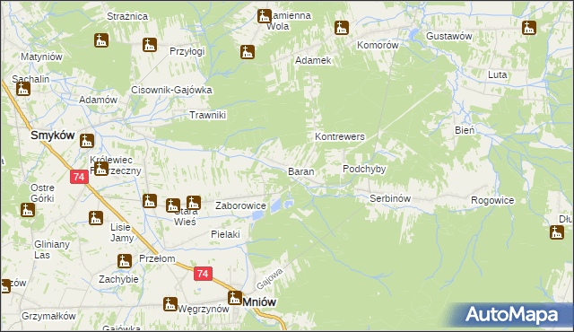 mapa Baran gmina Mniów, Baran gmina Mniów na mapie Targeo