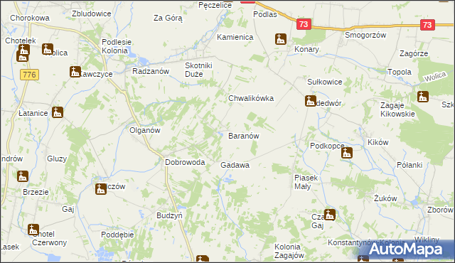 mapa Baranów gmina Busko-Zdrój, Baranów gmina Busko-Zdrój na mapie Targeo