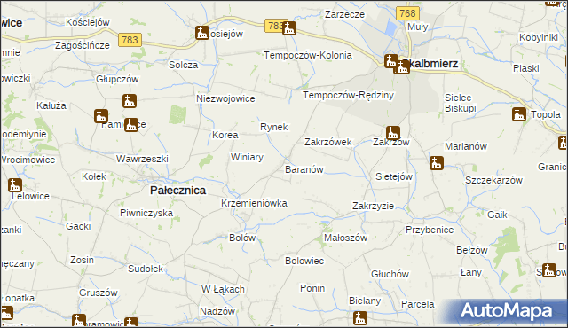 mapa Baranów gmina Skalbmierz, Baranów gmina Skalbmierz na mapie Targeo