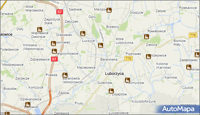 mapa Baranówka gmina Kocmyrzów-Luborzyca, Baranówka gmina Kocmyrzów-Luborzyca na mapie Targeo