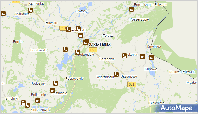 mapa Baranowo gmina Rutka-Tartak, Baranowo gmina Rutka-Tartak na mapie Targeo