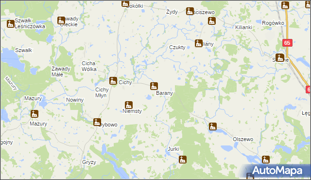 mapa Barany gmina Świętajno, Barany gmina Świętajno na mapie Targeo