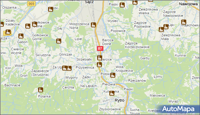 mapa Barcice gmina Stary Sącz, Barcice gmina Stary Sącz na mapie Targeo